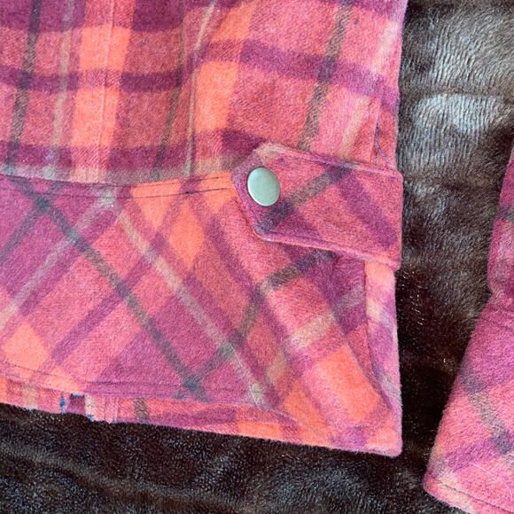 SUPER CUTE! Abbie Mags 4 Orange Maroon Plaid Wool Blend Short Jacket - Picture 5 of 9